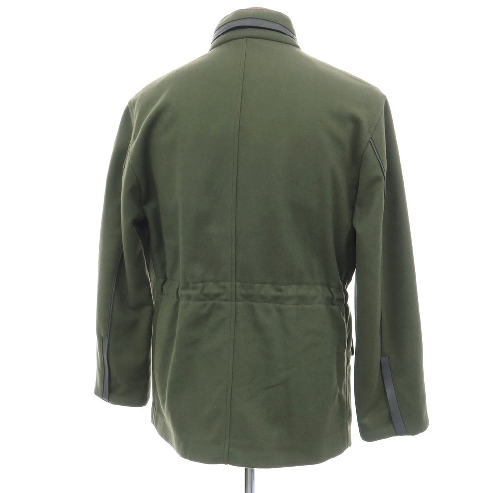 【中古】ソレシティ Solleciti ウールナイロン レザーパイピング スタンドカラー ミリタリージャケット オリーブグリーン【サイズ46】【 状態ランクB 】【 メンズ 】