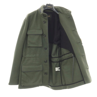 【中古】ソレシティ Solleciti ウールナイロン レザーパイピング スタンドカラー ミリタリージャケット オリーブグリーン【サイズ46】【 状態ランクB 】【 メンズ 】