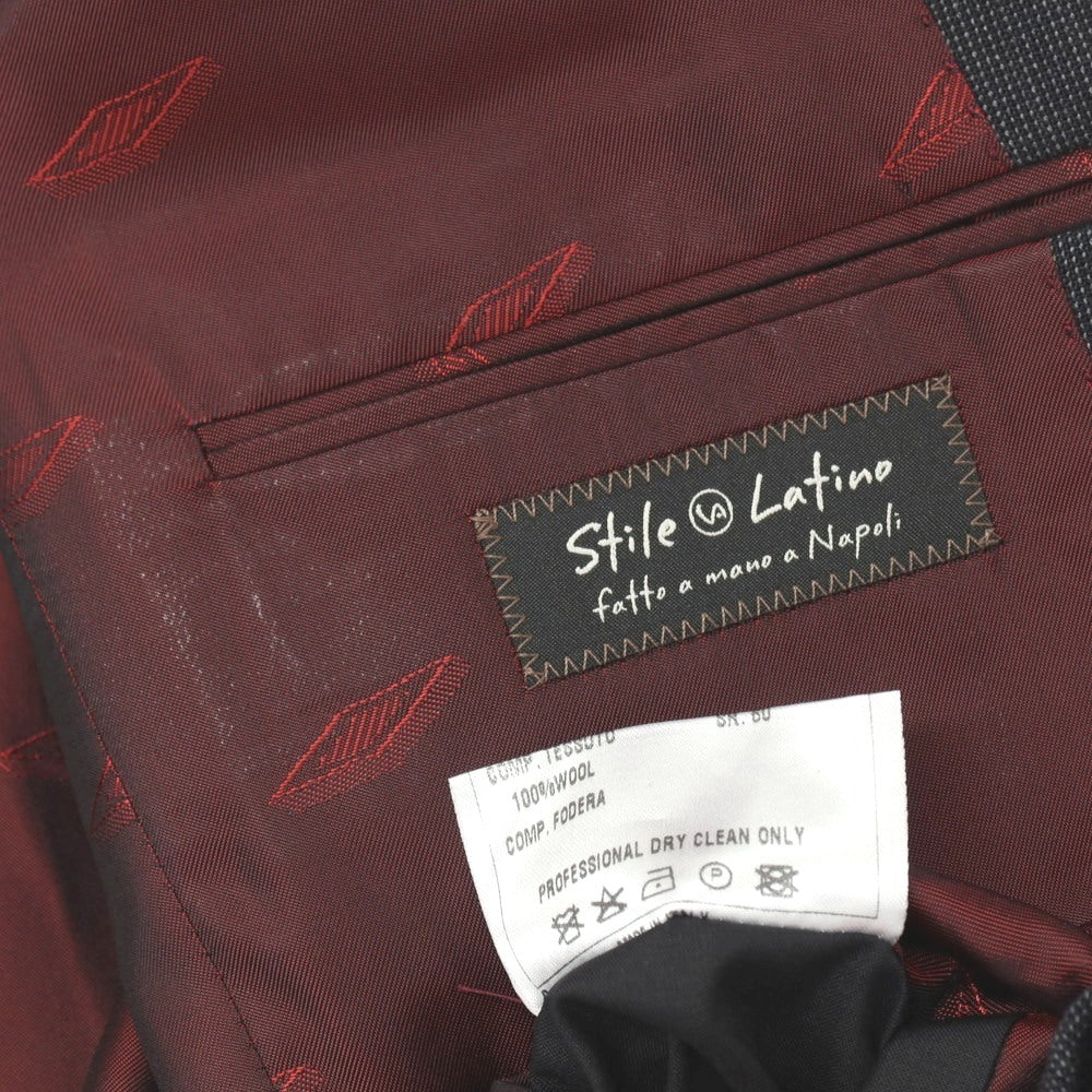 【中古】スティレ ラティーノ STILE LATINO ウール 2つボタンスーツ グレーxネイビー×ブラック【サイズ44 DROP.8R】【 状態ランクB 】【 メンズ 】