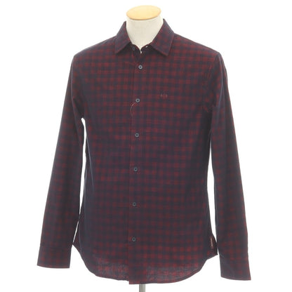 【中古】アルマーニ エクスチェンジ A/X ARMANI EXCHANGE コットン 細畝コーデュロイ チェック カジュアルシャツ レッドxブラック【サイズS】【 状態ランクB 】【 メンズ 】