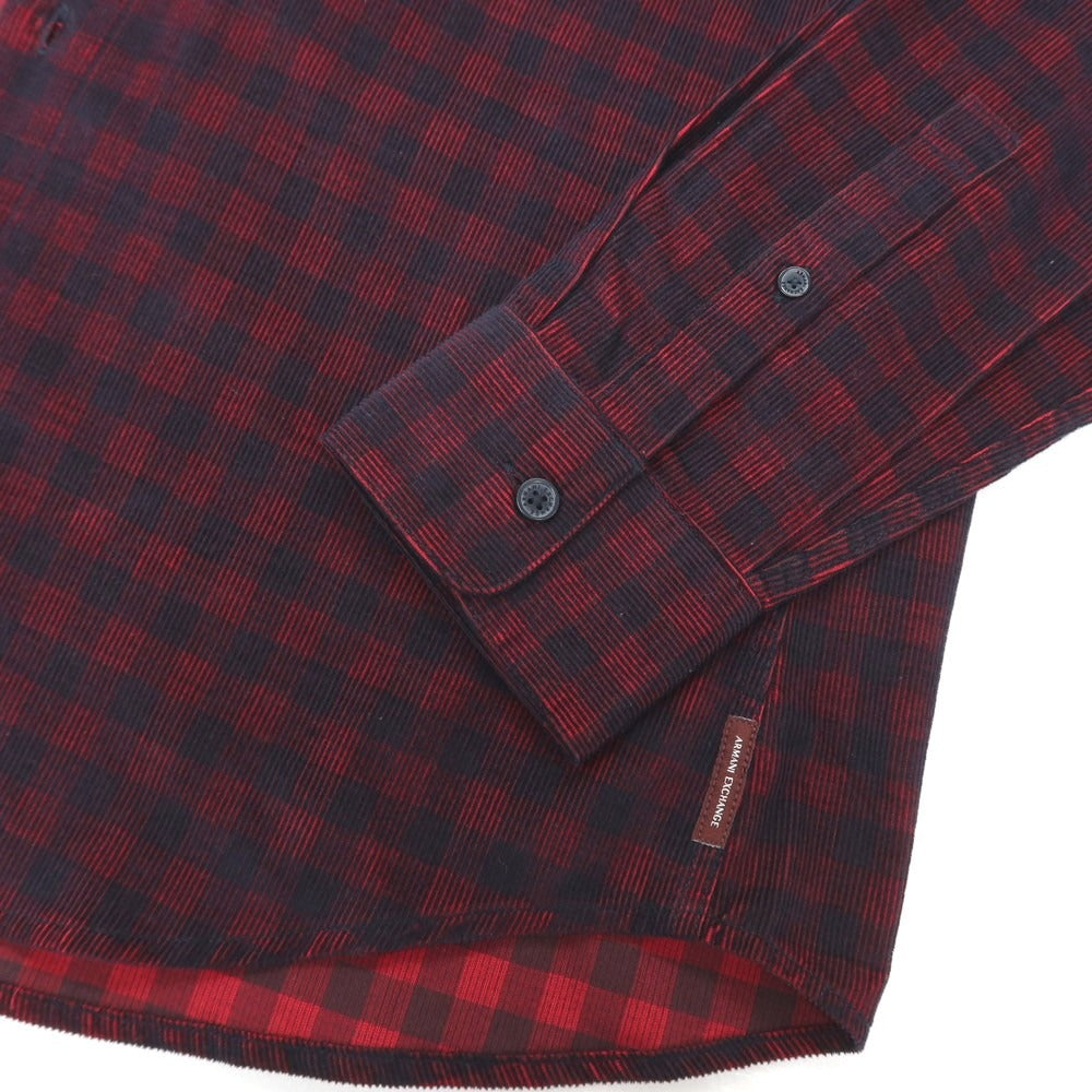 【中古】アルマーニ エクスチェンジ A/X ARMANI EXCHANGE コットン 細畝コーデュロイ チェック カジュアルシャツ レッドxブラック【サイズS】【 状態ランクB 】【 メンズ 】