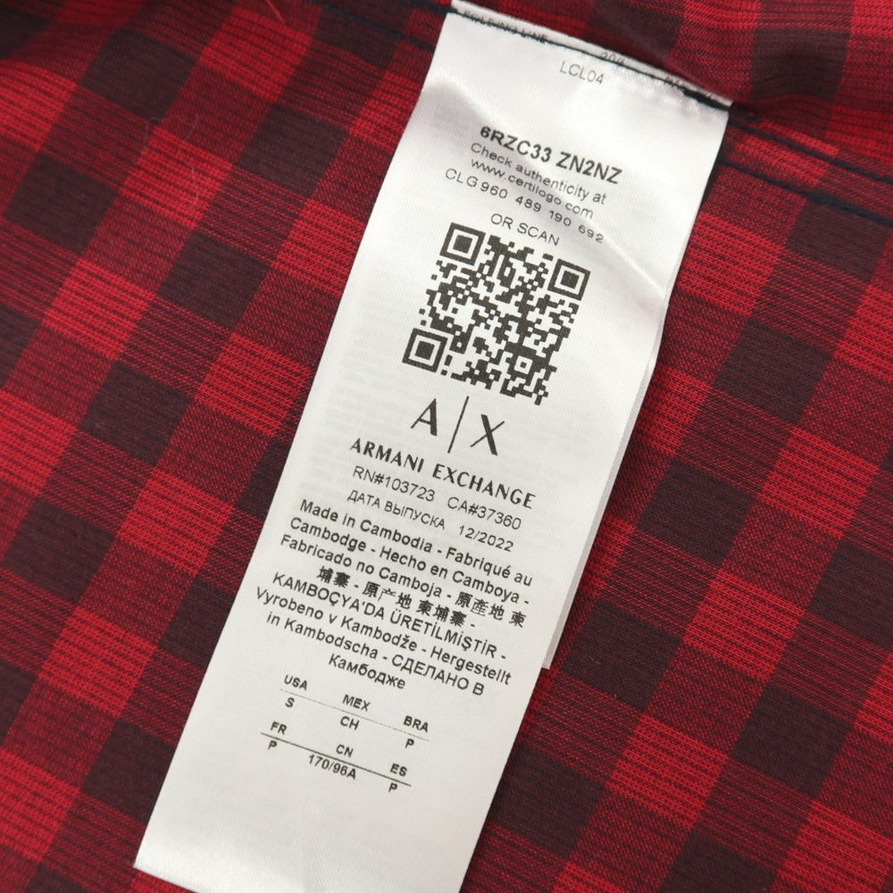 【中古】アルマーニ エクスチェンジ A/X ARMANI EXCHANGE コットン 細畝コーデュロイ チェック カジュアルシャツ レッドxブラック【サイズS】【 状態ランクB 】【 メンズ 】