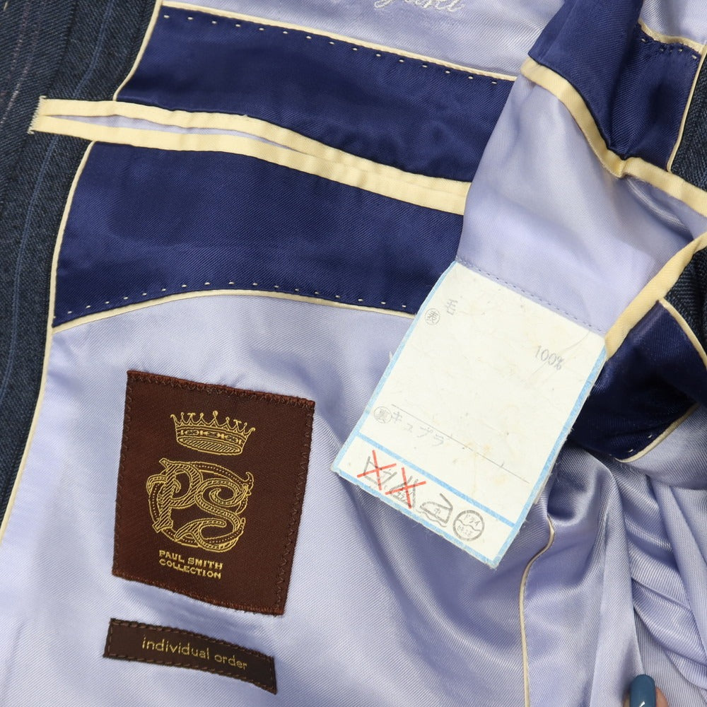 【中古】ポールスミスコレクション PAUL SMITH COLLECTION ウール ストライプ 2つボタンスーツ ネイビー【サイズ表記なし（S位）】【 状態ランクC 】【 メンズ 】