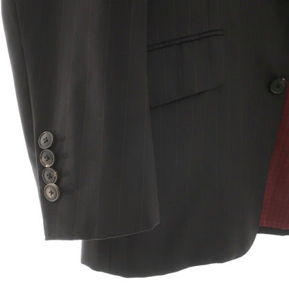 【中古】ワールズ ビスポーク WORLD’S BESPOKE SUPER130’S ウール ストライプ 2つボタンスーツ ブラックxブラウン【サイズPM】【 状態ランクC 】【 メンズ 】