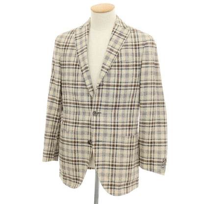 【中古】ボリオリ BOGLIOLI DOVER リネンシルク チェック 3B テーラードジャケット ベージュxブラウン【サイズ44】【 状態ランクC 】【 メンズ 】
