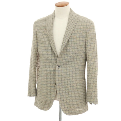 【中古】ボリオリ BOGLIOLI DOVER ストレッチ ウールリネンシルク サッカー チェック 3B テーラードジャケット ベージュxセージグリーン【サイズ46】【 状態ランクB 】【 メンズ 】