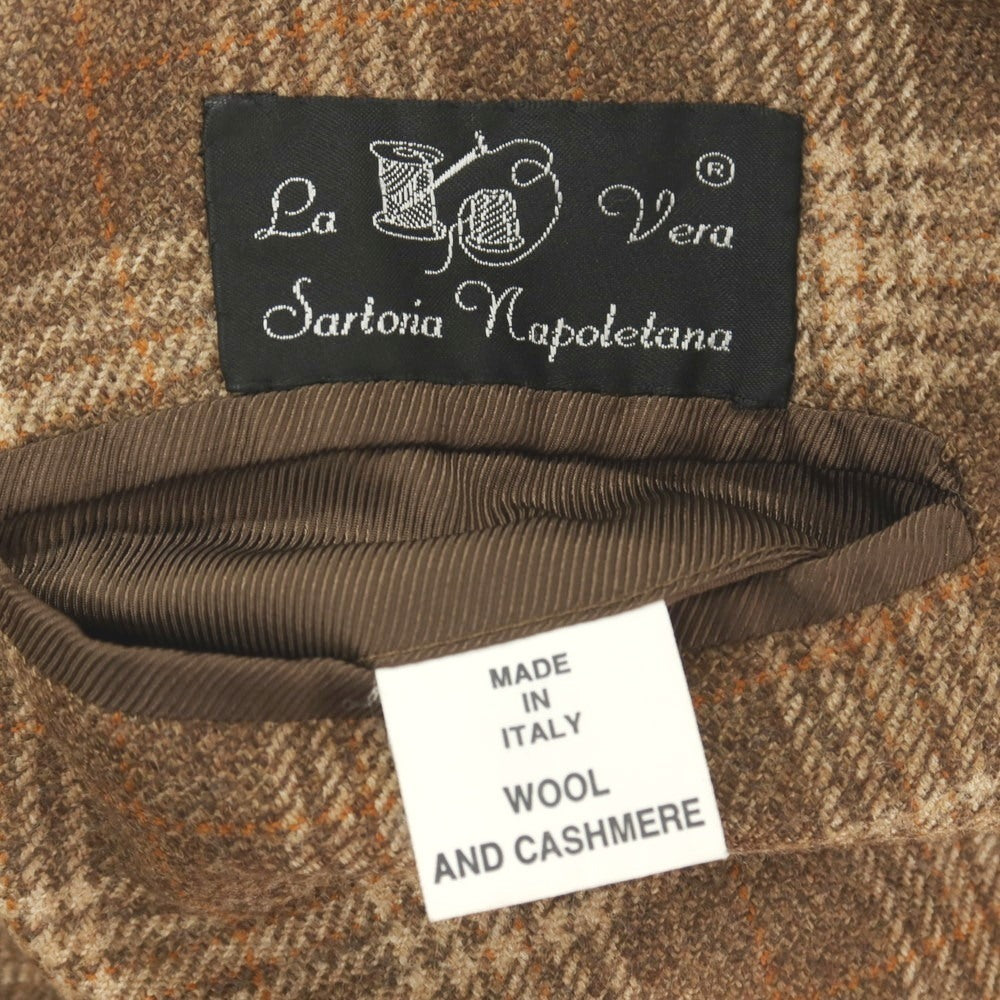 【中古】ラベラ サルトリア ナポレターナ La vera Sartoria Napoletana ウールカシミヤ チェック 2B テーラードジャケット ブラウンxベージュ【サイズ表記なし（S位）】【 状態ランクB 】【 メンズ 】