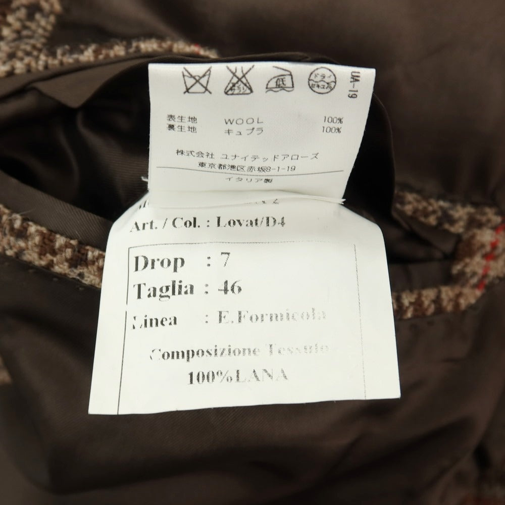 【中古】エリコフォルミコラ ERRICO FORMICOLA ウール チェック 3B テーラードジャケット ダークベージュxブラウン【サイズ46 Drop7】【 状態ランクC 】【 メンズ 】