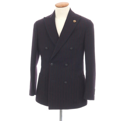 【中古】ラルディーニ LARDINI ウールナイロン ストライプ ダブル6B テーラードジャケット ネイビーxボルドー【サイズ46】【 状態ランクB 】【 メンズ 】