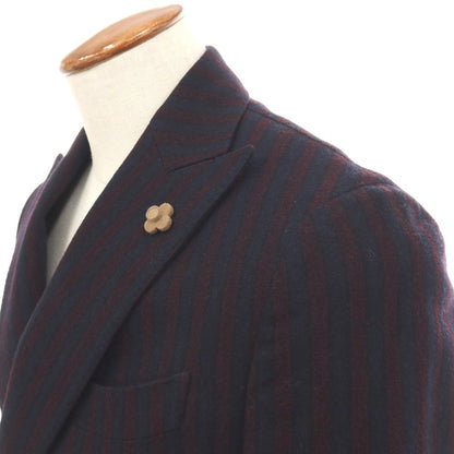 【中古】ラルディーニ LARDINI ウールナイロン ストライプ ダブル6B テーラードジャケット ネイビーxボルドー【サイズ46】【 状態ランクB 】【 メンズ 】