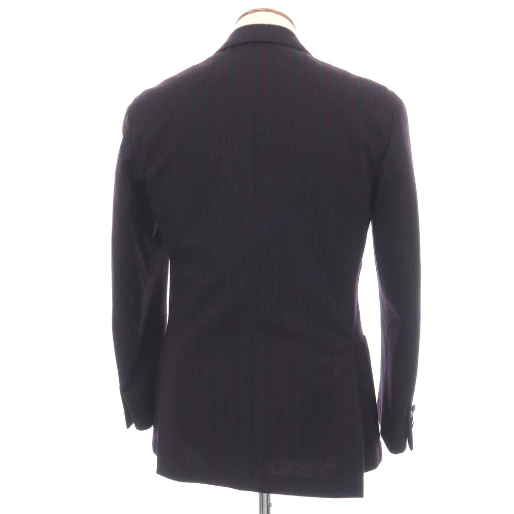 【中古】ラルディーニ LARDINI ウールナイロン ストライプ ダブル6B テーラードジャケット ネイビーxボルドー【サイズ46】【 状態ランクB 】【 メンズ 】