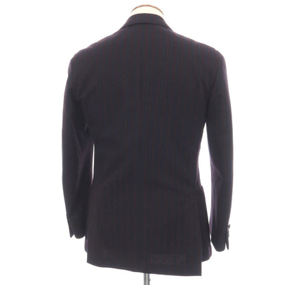 【中古】ラルディーニ LARDINI ウールナイロン ストライプ ダブル6B テーラードジャケット ネイビーxボルドー【サイズ46】【 状態ランクB 】【 メンズ 】