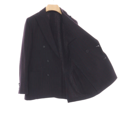【中古】ラルディーニ LARDINI ウールナイロン ストライプ ダブル6B テーラードジャケット ネイビーxボルドー【サイズ46】【 状態ランクB 】【 メンズ 】