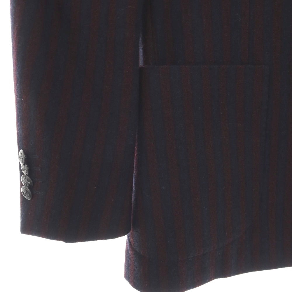 【中古】ラルディーニ LARDINI ウールナイロン ストライプ ダブル6B テーラードジャケット ネイビーxボルドー【サイズ46】【 状態ランクB 】【 メンズ 】