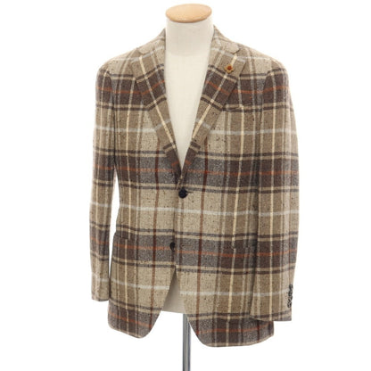 【中古】ラルディーニ LARDINI ウールレーヨンシルク チェック 3B テーラードジャケット ベージュ系xブラウン【サイズ44】【 状態ランクB 】【 メンズ 】
