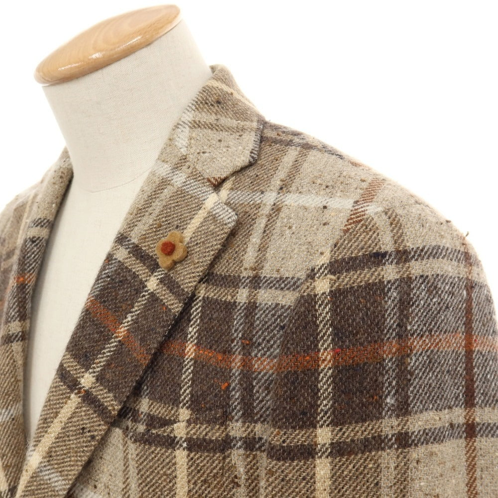 【中古】ラルディーニ LARDINI ウールレーヨンシルク チェック 3B テーラードジャケット ベージュ系xブラウン【サイズ44】【 状態ランクB 】【 メンズ 】