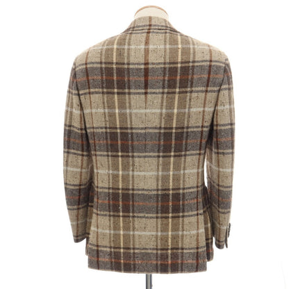 【中古】ラルディーニ LARDINI ウールレーヨンシルク チェック 3B テーラードジャケット ベージュ系xブラウン【サイズ44】【 状態ランクB 】【 メンズ 】