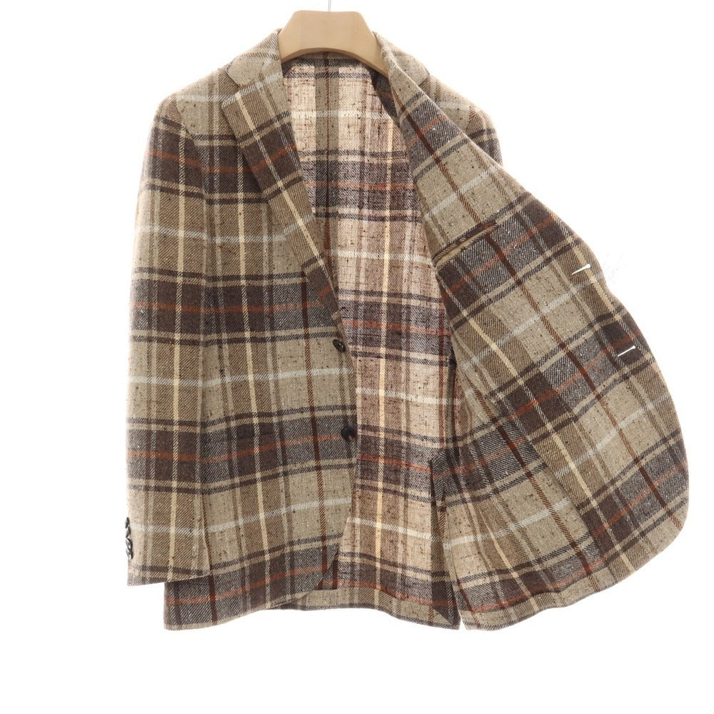 【中古】ラルディーニ LARDINI ウールレーヨンシルク チェック 3B テーラードジャケット ベージュ系xブラウン【サイズ44】【 状態ランクB 】【 メンズ 】