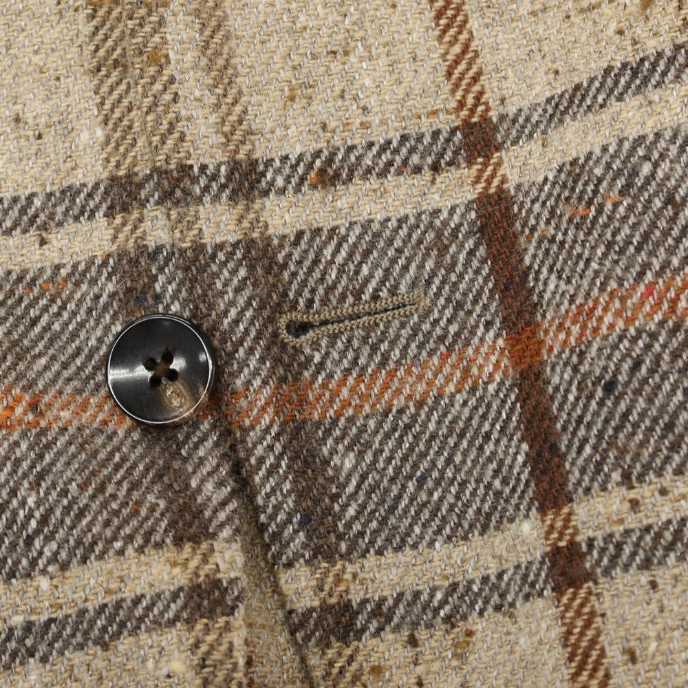 【中古】ラルディーニ LARDINI ウールレーヨンシルク チェック 3B テーラードジャケット ベージュ系xブラウン【サイズ44】【 状態ランクB 】【 メンズ 】