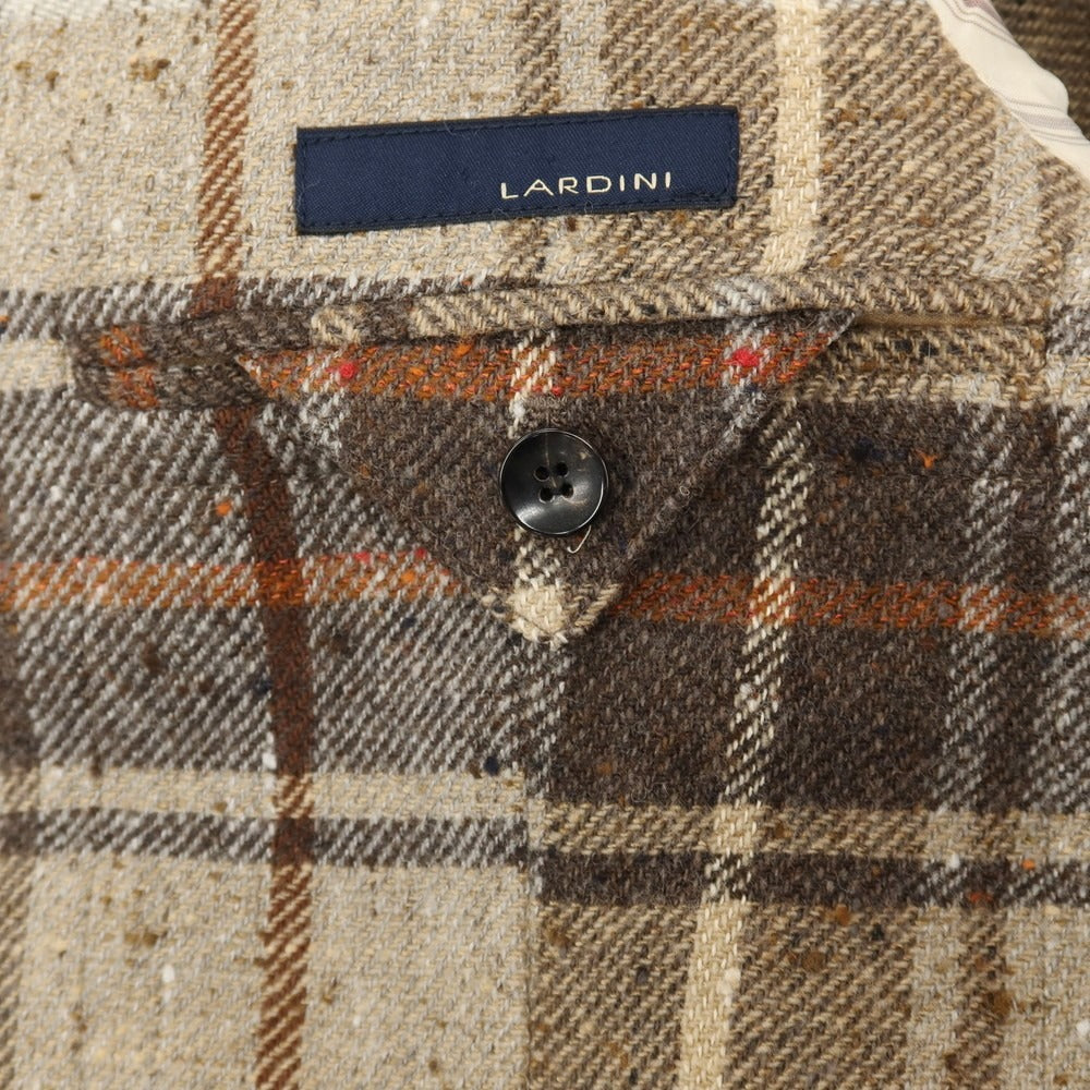 【中古】ラルディーニ LARDINI ウールレーヨンシルク チェック 3B テーラードジャケット ベージュ系xブラウン【サイズ44】【 状態ランクB 】【 メンズ 】