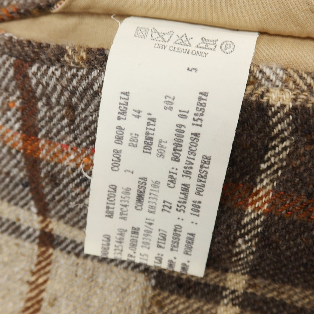 【中古】ラルディーニ LARDINI ウールレーヨンシルク チェック 3B テーラードジャケット ベージュ系xブラウン【サイズ44】【 状態ランクB 】【 メンズ 】