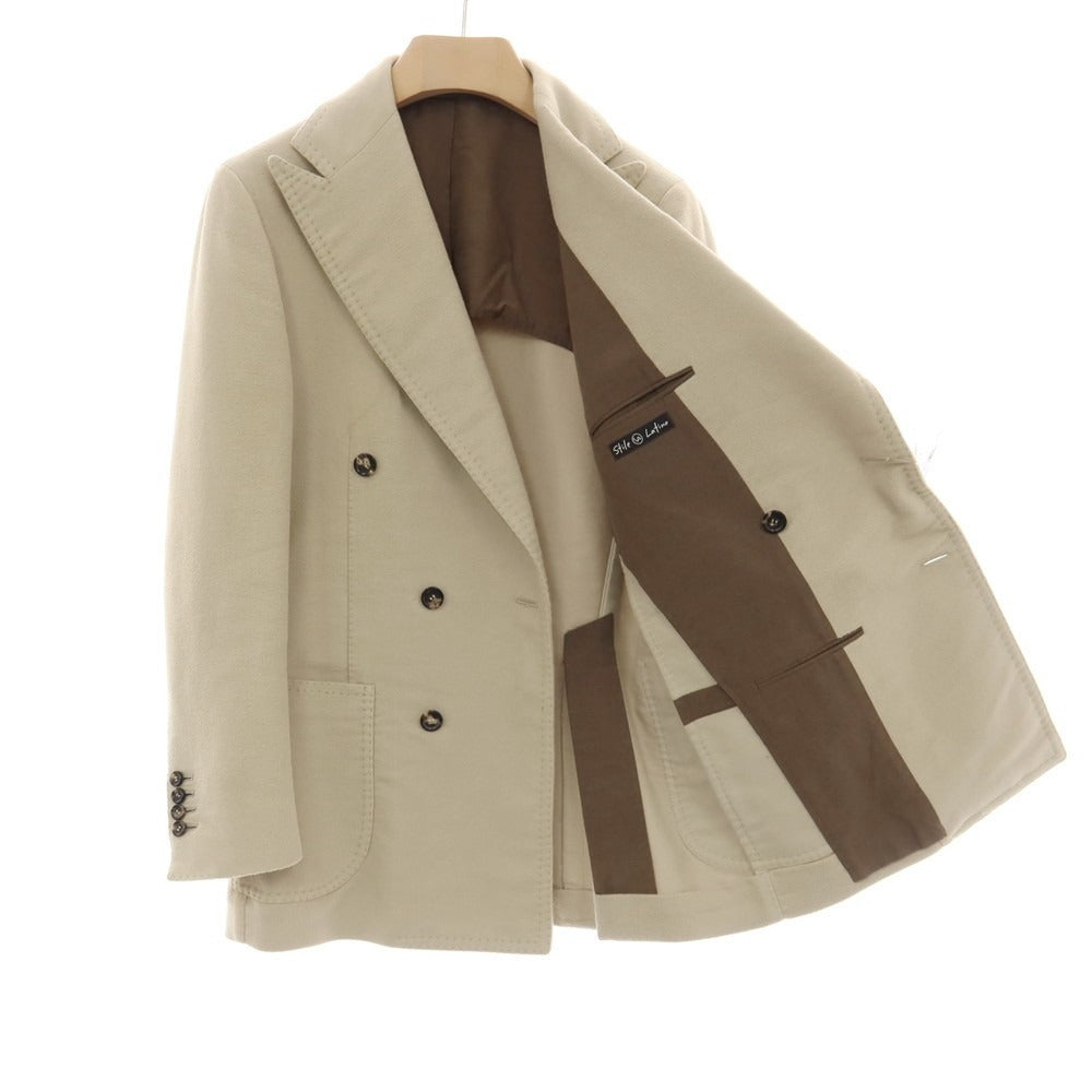 【中古】スティレ ラティーノ STILE LATINO コットン ダブル6B テーラードジャケット ライトグリーンベージュ【サイズ44 DROP,8R】【 状態ランクB 】【 メンズ 】