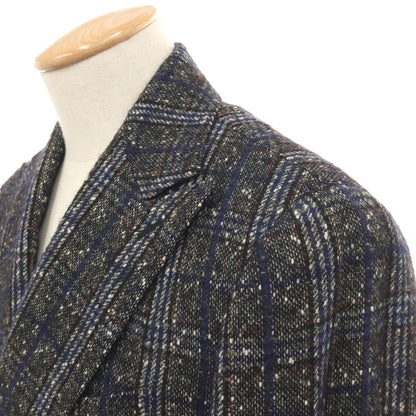 【中古】スティレ ラティーノ STILE LATINO ウールアルパカナイロン チェック ダブル6B テーラードジャケット ブラックグリーンxネイビー【サイズ44 DROP,8R】【 状態ランクC 】【 メンズ 】