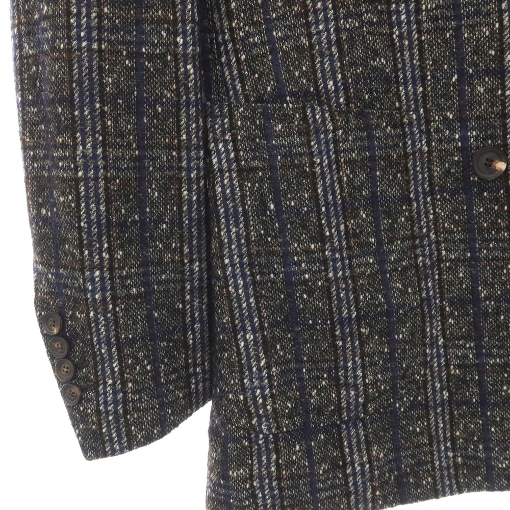 【中古】スティレ ラティーノ STILE LATINO ウールアルパカナイロン チェック ダブル6B テーラードジャケット ブラックグリーンxネイビー【サイズ44 DROP,8R】【 状態ランクC 】【 メンズ 】