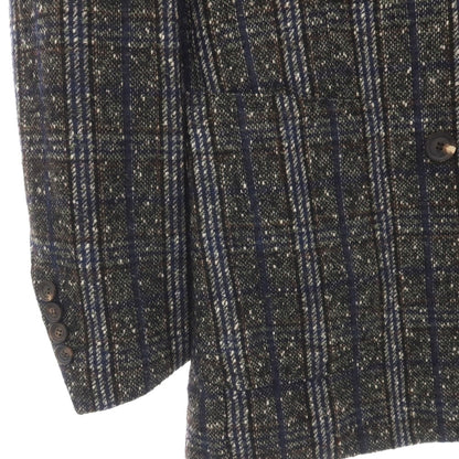 【中古】スティレ ラティーノ STILE LATINO ウールアルパカナイロン チェック ダブル6B テーラードジャケット ブラックグリーンxネイビー【サイズ44 DROP,8R】【 状態ランクC 】【 メンズ 】