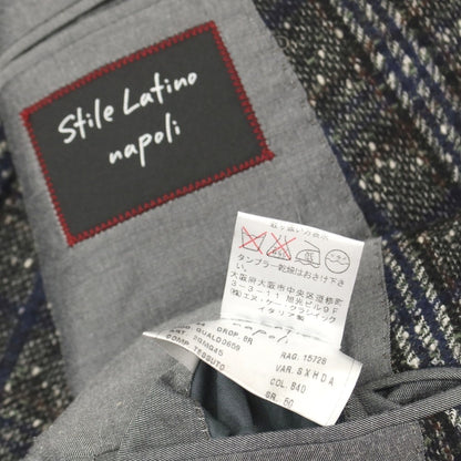 【中古】スティレ ラティーノ STILE LATINO ウールアルパカナイロン チェック ダブル6B テーラードジャケット ブラックグリーンxネイビー【サイズ44 DROP,8R】【 状態ランクC 】【 メンズ 】