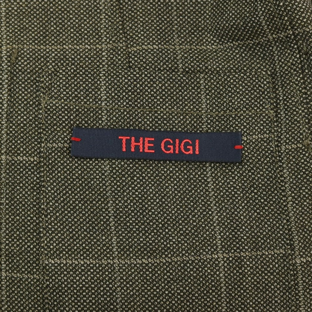 【中古】ザ ジジ THE GIGI ウール ウィンドウペーンチェック ダブル8B テーラードジャケット オリーブ系【サイズ46】【 状態ランクC 】【 メンズ 】