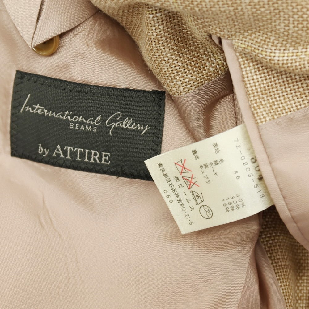 【中古】インターナショナルギャラリービームス International Gallery BEAMS by ATTTIRE ウールシルクモヘヤリネン チェック 3B テーラードジャケット ベージュ【サイズ46】【 状態ランクC 】【 メンズ 】