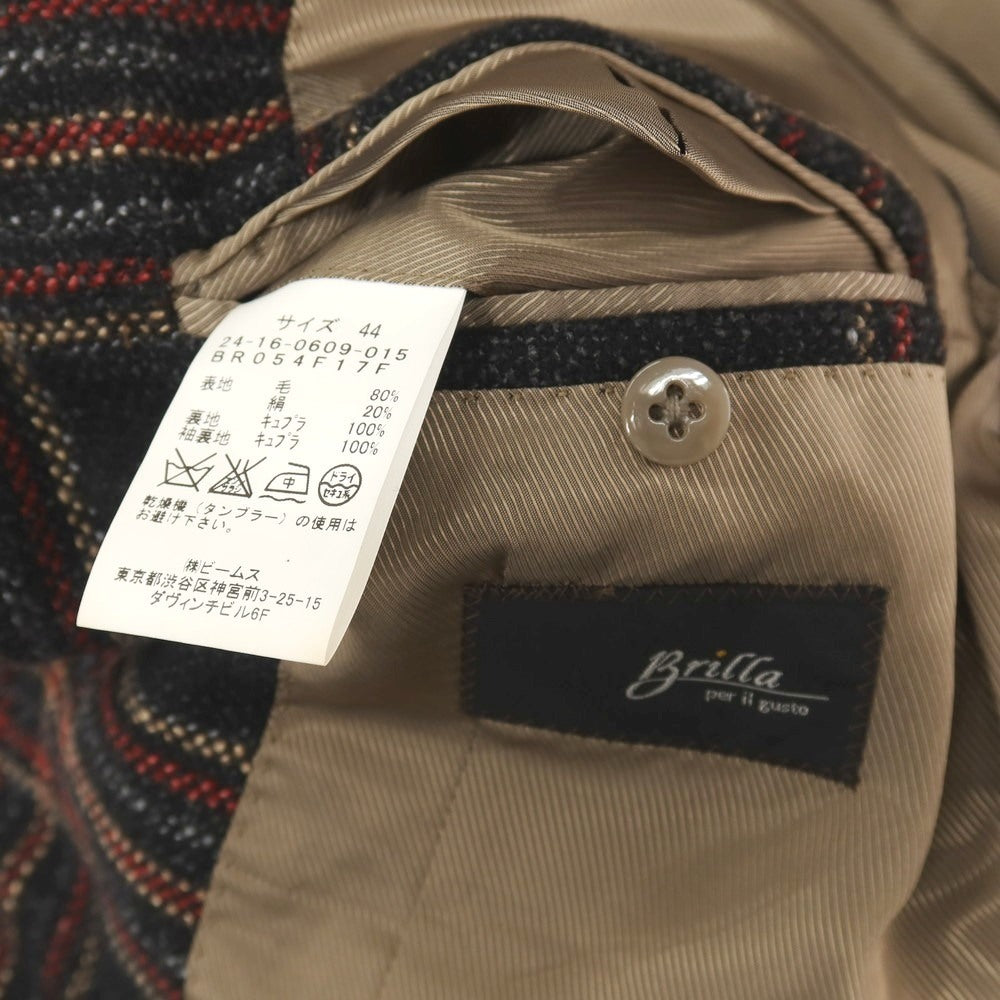 【中古】ブリッラ ペル イル グスト Brilla per il gusto ウールシルク チェック 3B テーラードジャケット ブラックxレッド【サイズ44】【 状態ランクB 】【 メンズ 】