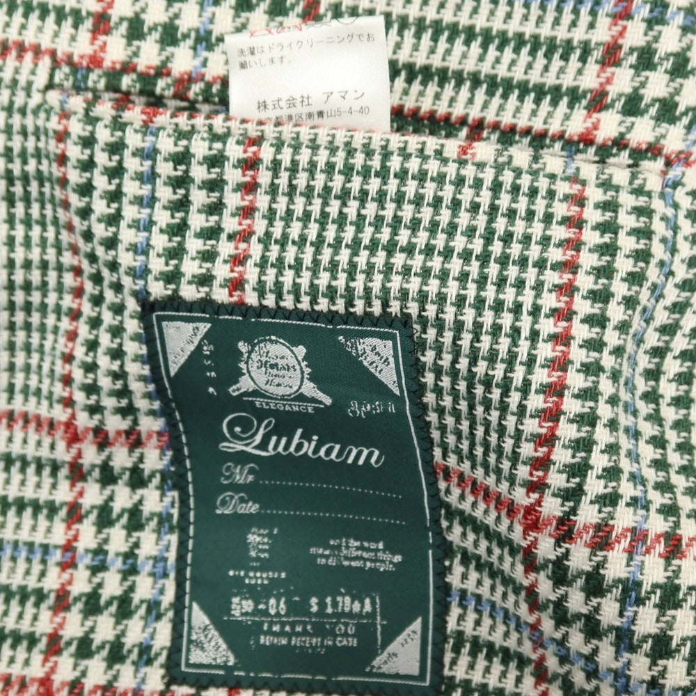 【中古】ルビアム LUBIAM リネンコットン チェック 3B テーラードジャケット グリーンxホワイト【サイズ44】【 状態ランクB 】【 メンズ 】