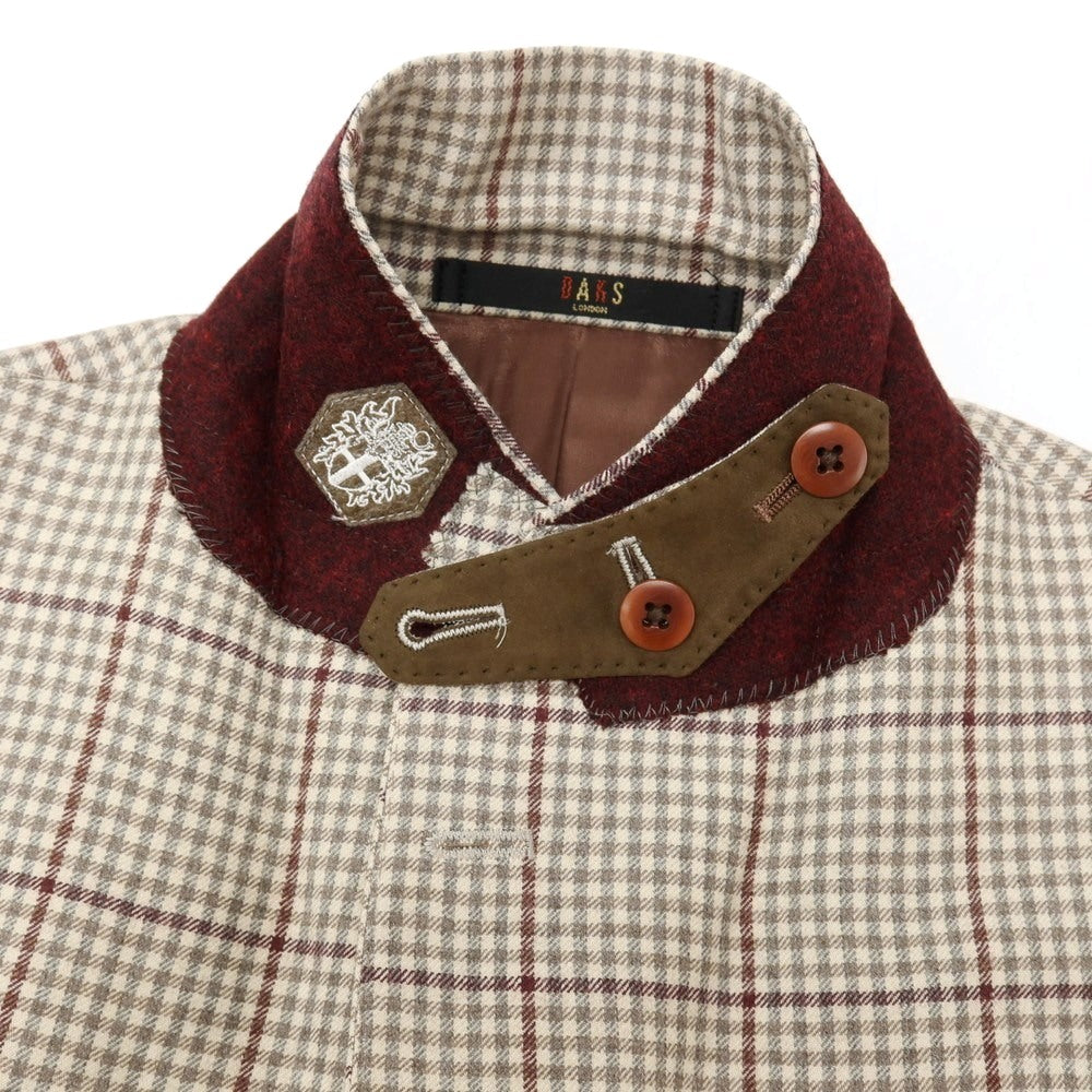 【中古】ダックス DAKS ウールシルクカシミヤ チェック エルボーパッチ 2B カジュアルジャケット ベージュ系xグレー【サイズAB5】【 状態ランクB 】【 メンズ 】