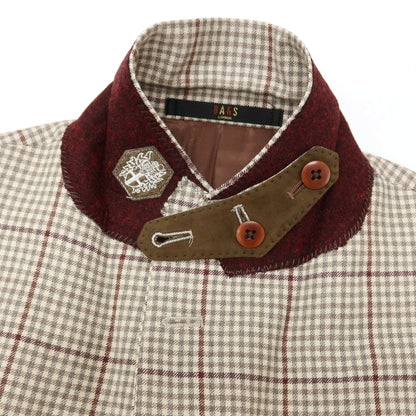 【中古】ダックス DAKS ウールシルクカシミヤ チェック エルボーパッチ 2B カジュアルジャケット ベージュ系xグレー【サイズAB5】【 状態ランクB 】【 メンズ 】