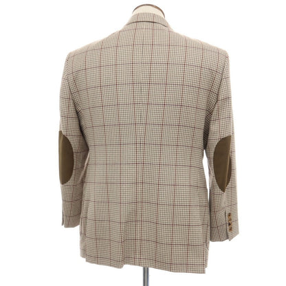 【中古】ダックス DAKS ウールシルクカシミヤ チェック エルボーパッチ 2B カジュアルジャケット ベージュ系xグレー【サイズAB5】【 状態ランクB 】【 メンズ 】