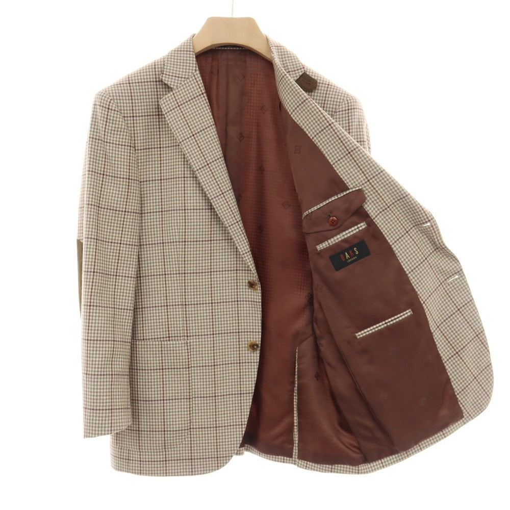【中古】ダックス DAKS ウールシルクカシミヤ チェック エルボーパッチ 2B カジュアルジャケット ベージュ系xグレー【サイズAB5】【 状態ランクB 】【 メンズ 】