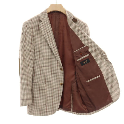 【中古】ダックス DAKS ウールシルクカシミヤ チェック エルボーパッチ 2B カジュアルジャケット ベージュ系xグレー【サイズAB5】【 状態ランクB 】【 メンズ 】