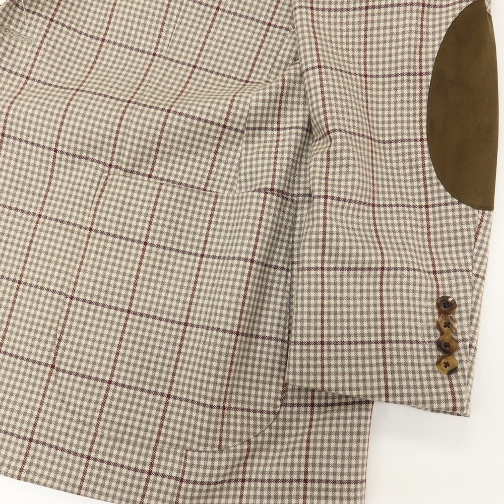【中古】ダックス DAKS ウールシルクカシミヤ チェック エルボーパッチ 2B カジュアルジャケット ベージュ系xグレー【サイズAB5】【 状態ランクB 】【 メンズ 】