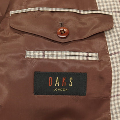 【中古】ダックス DAKS ウールシルクカシミヤ チェック エルボーパッチ 2B カジュアルジャケット ベージュ系xグレー【サイズAB5】【 状態ランクB 】【 メンズ 】