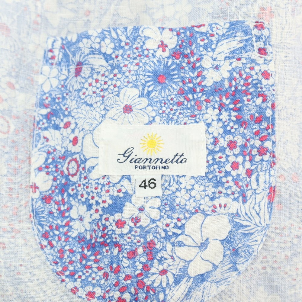 【中古】ジャンネット giannetto リネン ボタニカル 花柄 プリント 2B カジュアルジャケット ブルーxホワイト【サイズ46】【 状態ランクC 】【 メンズ 】