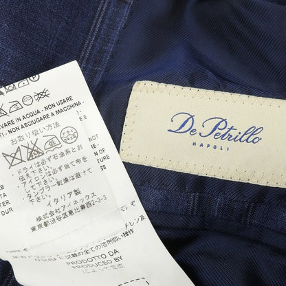 【中古】デペトリロ DE PETRILLO ウールシルクリネン チェック 3つボタンスーツ ネイビーxブラック【サイズ46 Drop7】【 状態ランクC 】【 メンズ 】