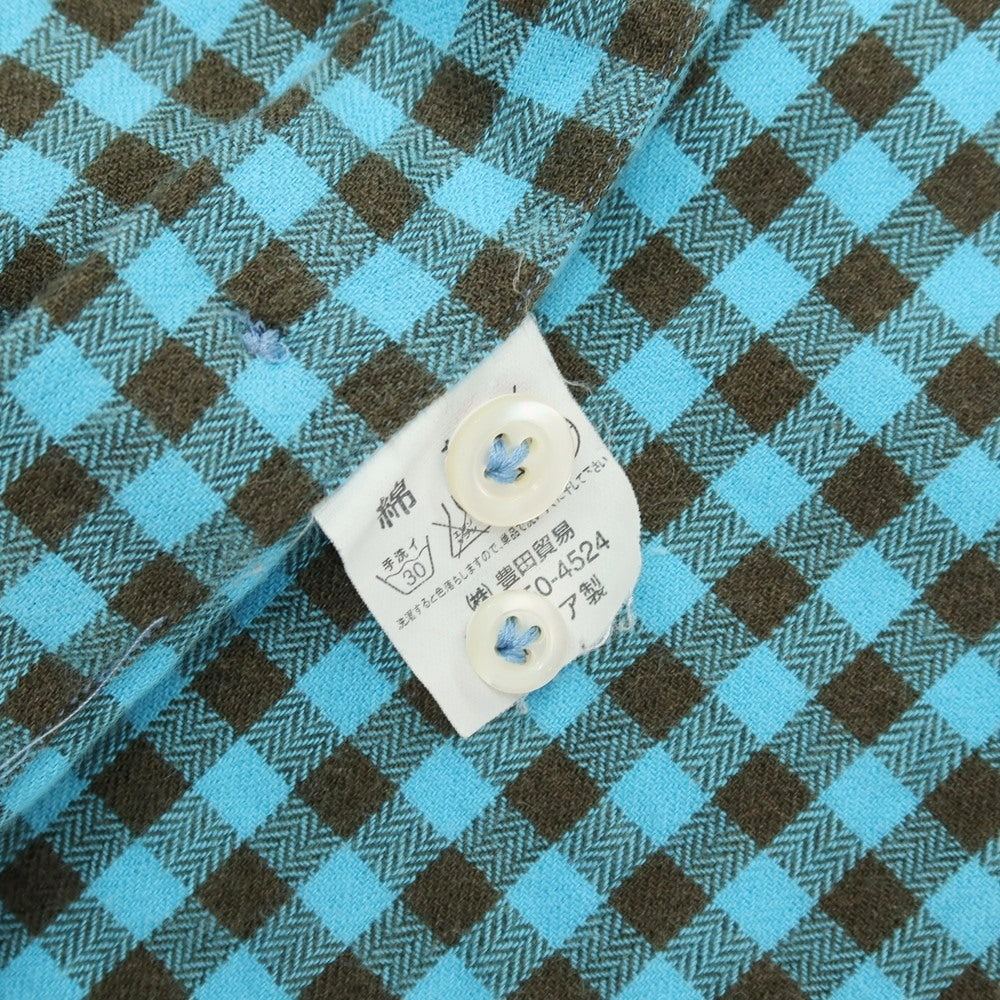 【中古】ジャンネット giannetto コットン チェック ホリゾンタルカラー カジュアルシャツ ライトブルーxブラウン【サイズ38】【 状態ランクC 】【 メンズ 】