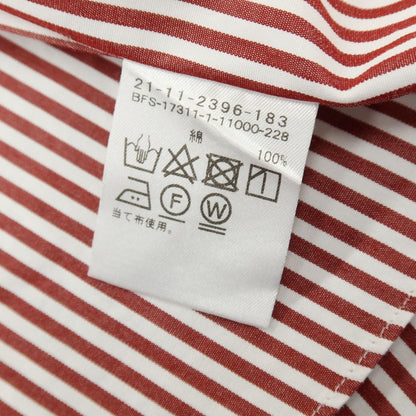 【中古】ビームスエフ BEAMS F コットン ストライプ セミワイドカラー ドレスシャツ ボルドーxホワイト【サイズ38】【 状態ランクC 】【 メンズ 】