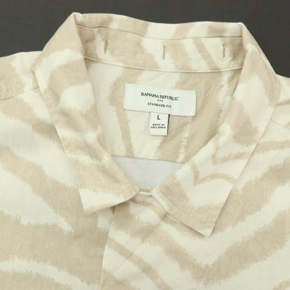【中古】バナナリパブリック Banana Republic コットンレーヨン ゼブラ プリント オープンカラー 半袖シャツ ベージュxアイボリー【サイズL】【 状態ランクB 】【 メンズ 】