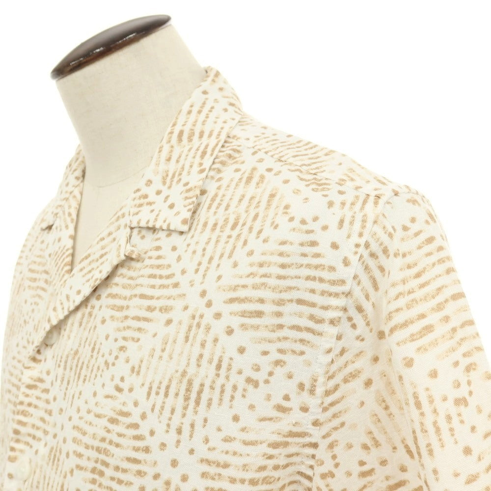 【中古】バナナリパブリック Banana Republic リネンコットン 総柄 プリント オープンカラー 半袖シャツ ホワイトxブラウン【サイズL】【 状態ランクB 】【 メンズ 】