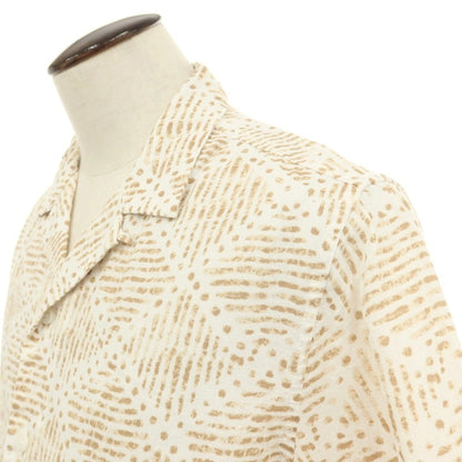 【中古】バナナリパブリック Banana Republic リネンコットン 総柄 プリント オープンカラー 半袖シャツ ホワイトxブラウン【サイズL】【 状態ランクB 】【 メンズ 】