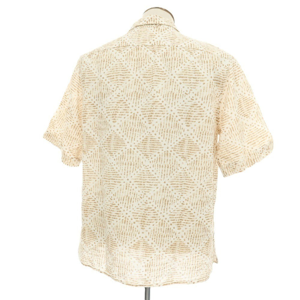 【中古】バナナリパブリック Banana Republic リネンコットン 総柄 プリント オープンカラー 半袖シャツ ホワイトxブラウン【サイズL】【 状態ランクB 】【 メンズ 】