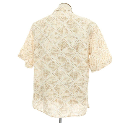 【中古】バナナリパブリック Banana Republic リネンコットン 総柄 プリント オープンカラー 半袖シャツ ホワイトxブラウン【サイズL】【 状態ランクB 】【 メンズ 】